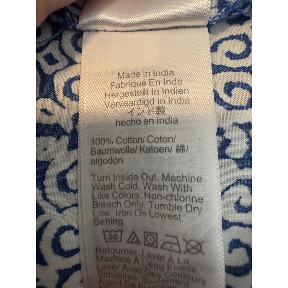 J Crew Blue White Print Tassel Tie Neck Long Sleeve Peasant Blouse Top M - Picture 8 of 11